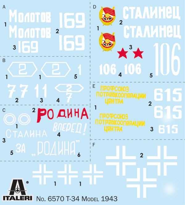 Italeri 1:35 T-3476 Model 1943 Early Version Premium Edition Decal Set