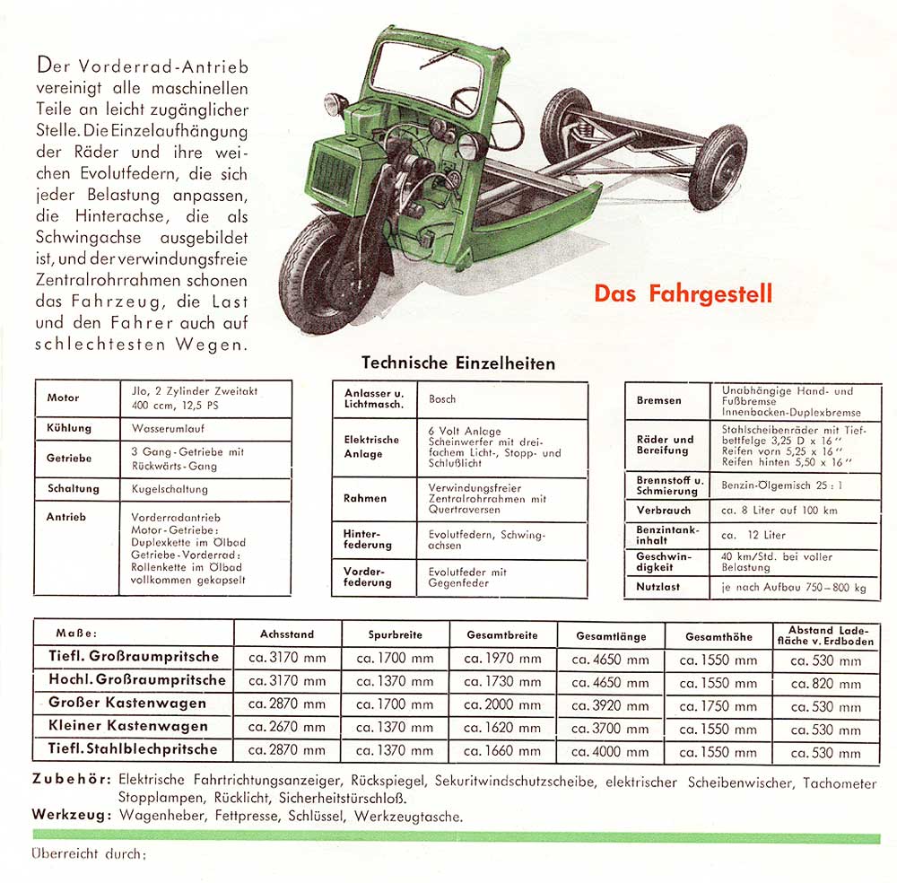 tempo plan Tempo A400 Athelet 3-wheel truck Plan
