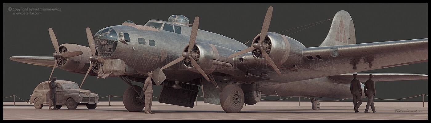 B-17 Flying Fortress HK Models boxart Detail Clay Render