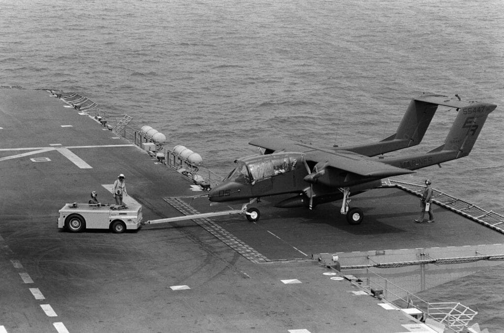 An OV-10A of VMO-1 operating from USS Nassau, 1983