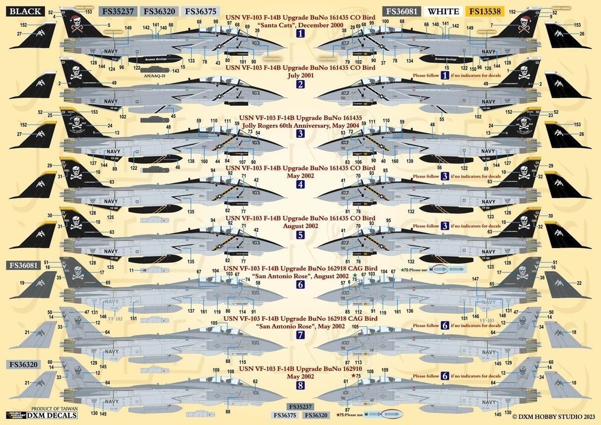 Grumman F-14B Tomcats VF-103 Jolly Rogers - New 1-48 Scale Decal Set-1