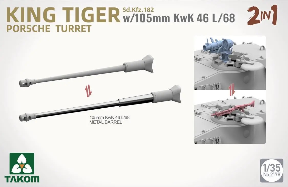 King Tiger "Porsche Turret" w/105mm KwK 46L/68 Porsche Turret From Takom