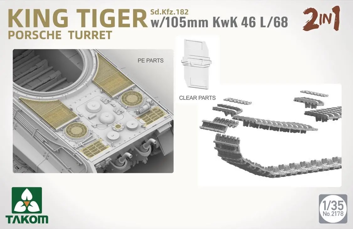 King Tiger "Porsche Turret" w/105mm KwK 46L/68 "2 in 1" Detail From Takom