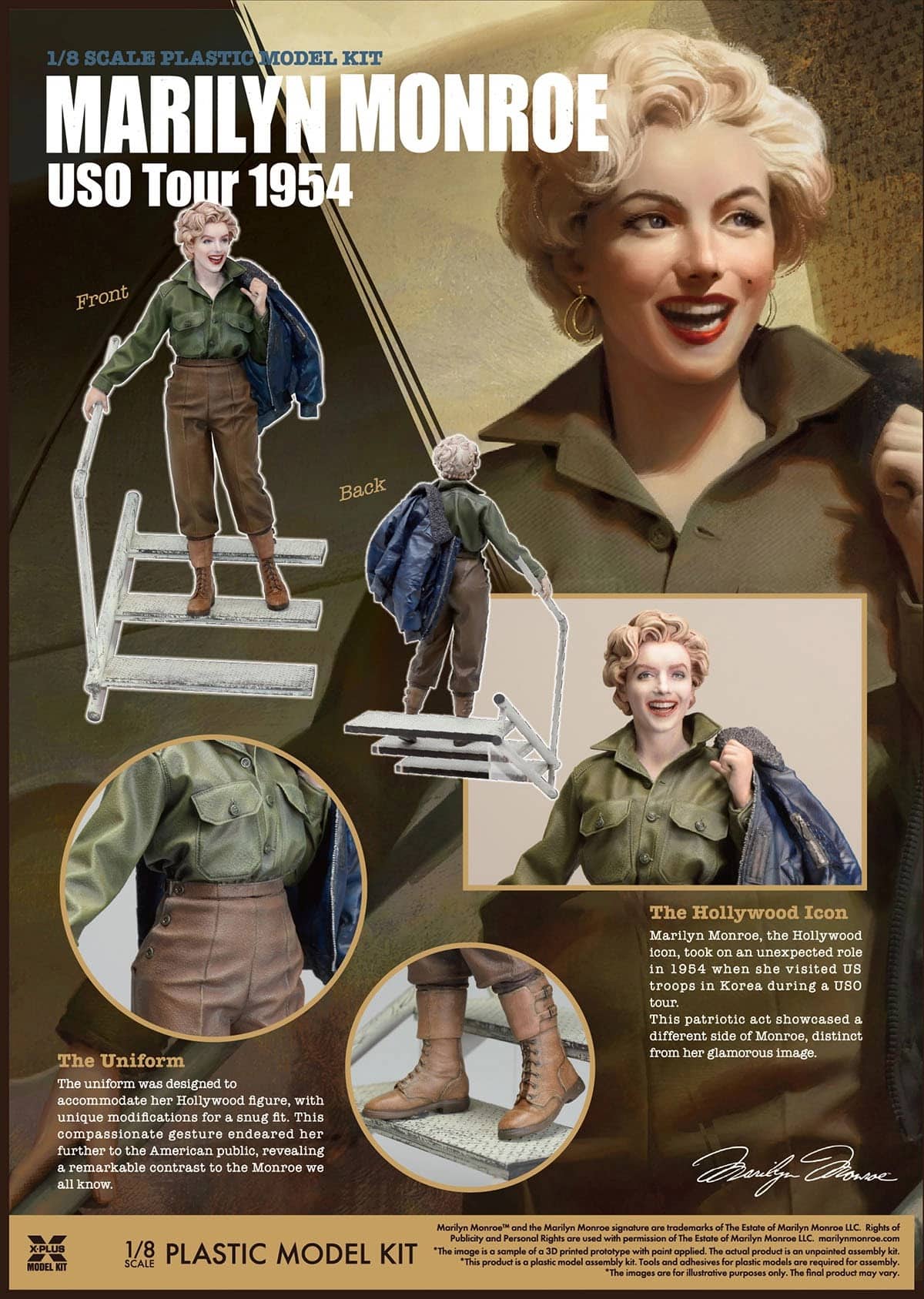 X-Plus' 18th scale Marilyn Monroe (U.S.O. Tour 1954) Details