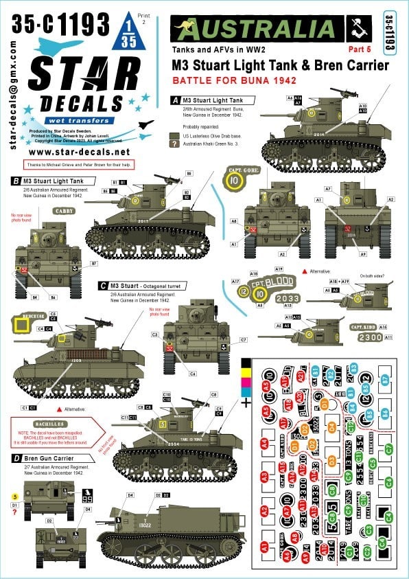 35-C1193 - REPRINTED Battle of Buna 1942. Australia Tanks & AFVs # 5. Stuart M3 Light Tank and Bren Carrier.