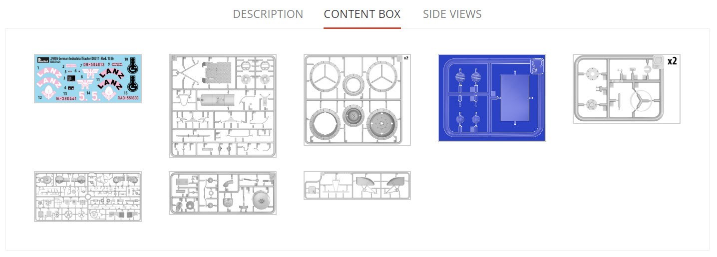 MiniArt #24005 German Industrial Tractor D8511 Mod. 1936 Decals, Sprue and Clear Parts