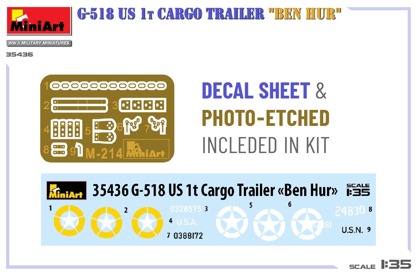 MiniArt G-518 US 1t Cargo Trailer "Ben Hur" PE Set and Decals