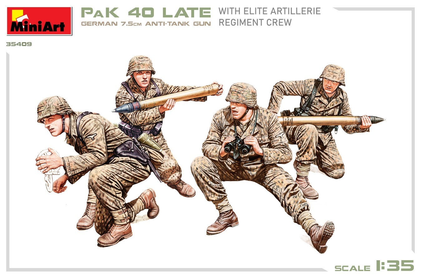 MiniArt 35409 German 7.5cm Anti-Tank Gun PaK 40 Late w/Elite Artillerie Regiment Crew Painting and Marking