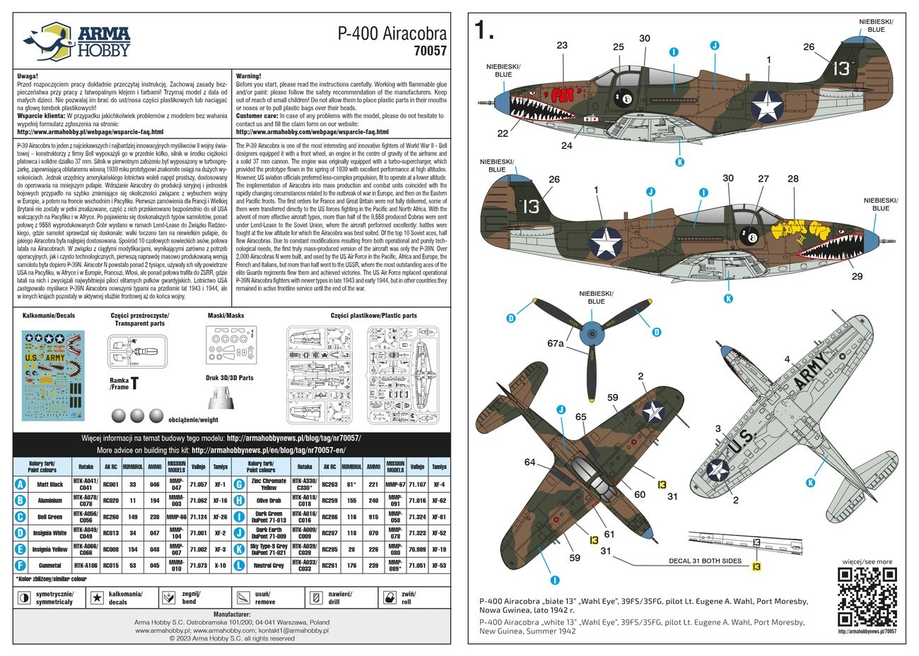 Arma Hobby P-400 Airacobra Painting and Marking