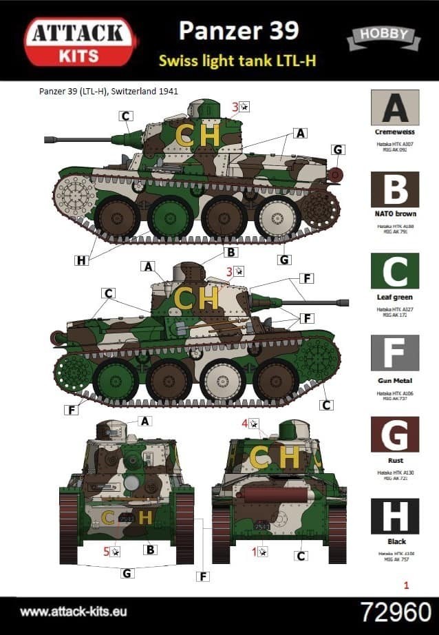 Attack Kits 1/72 Scale Swiss Light Tank LTL-H/Pzw 39 Painting and Marking