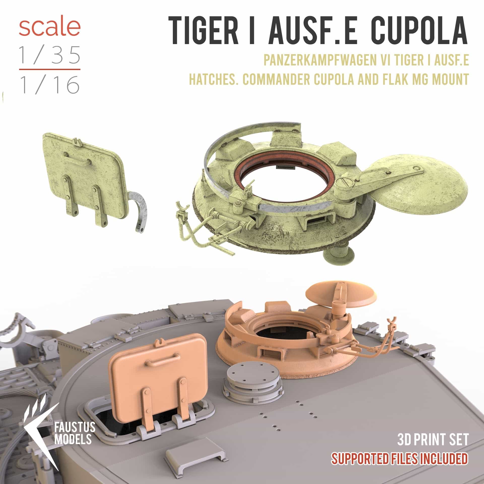 FaustusModels TIGER I AUSF.E LATE TURRET HATCHES 3D PRINT SET 1/35 1/16
