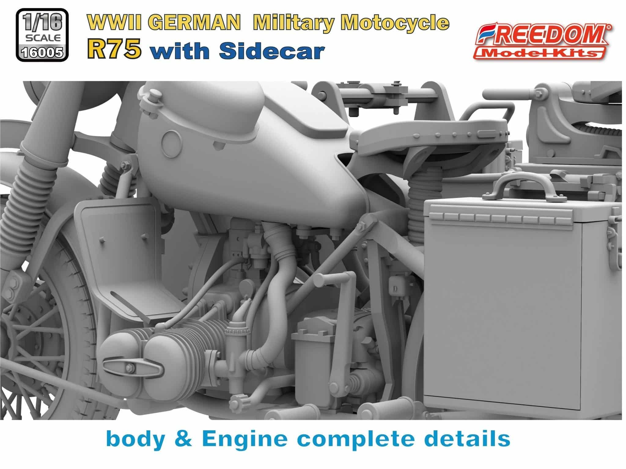 Freedom Model German R75 motorcycle -W Side Car CAD-6