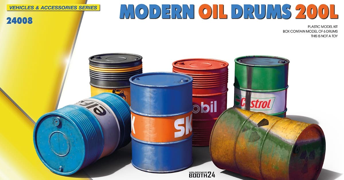 MiniArt's "Modern Oil Drums" 200L set adds more 44-gallon oil drums to its 24th collection.