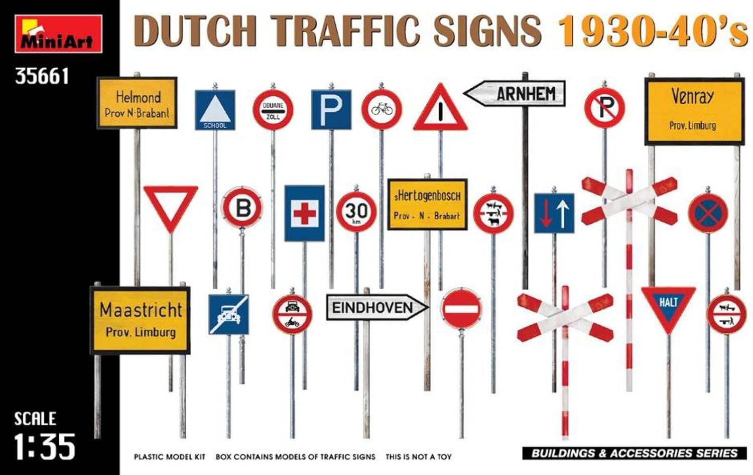 KIT DA MONTARE - Scala Compatible with Dutch Traffic Signs 1930-40s Kit 1:35 Miniart MIN35661
