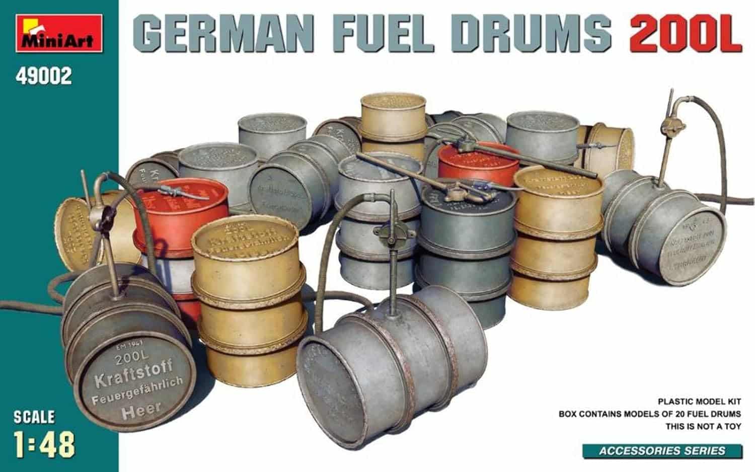 KIT DA MONTARE - Scala Compatible with German Fuel Drums 200 lt Kit 1:48 Miniart MIN49002