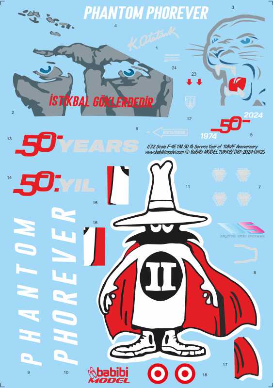 F-4E Phantom II Terminator 50th Service Year of TURAF Anniversary Decals