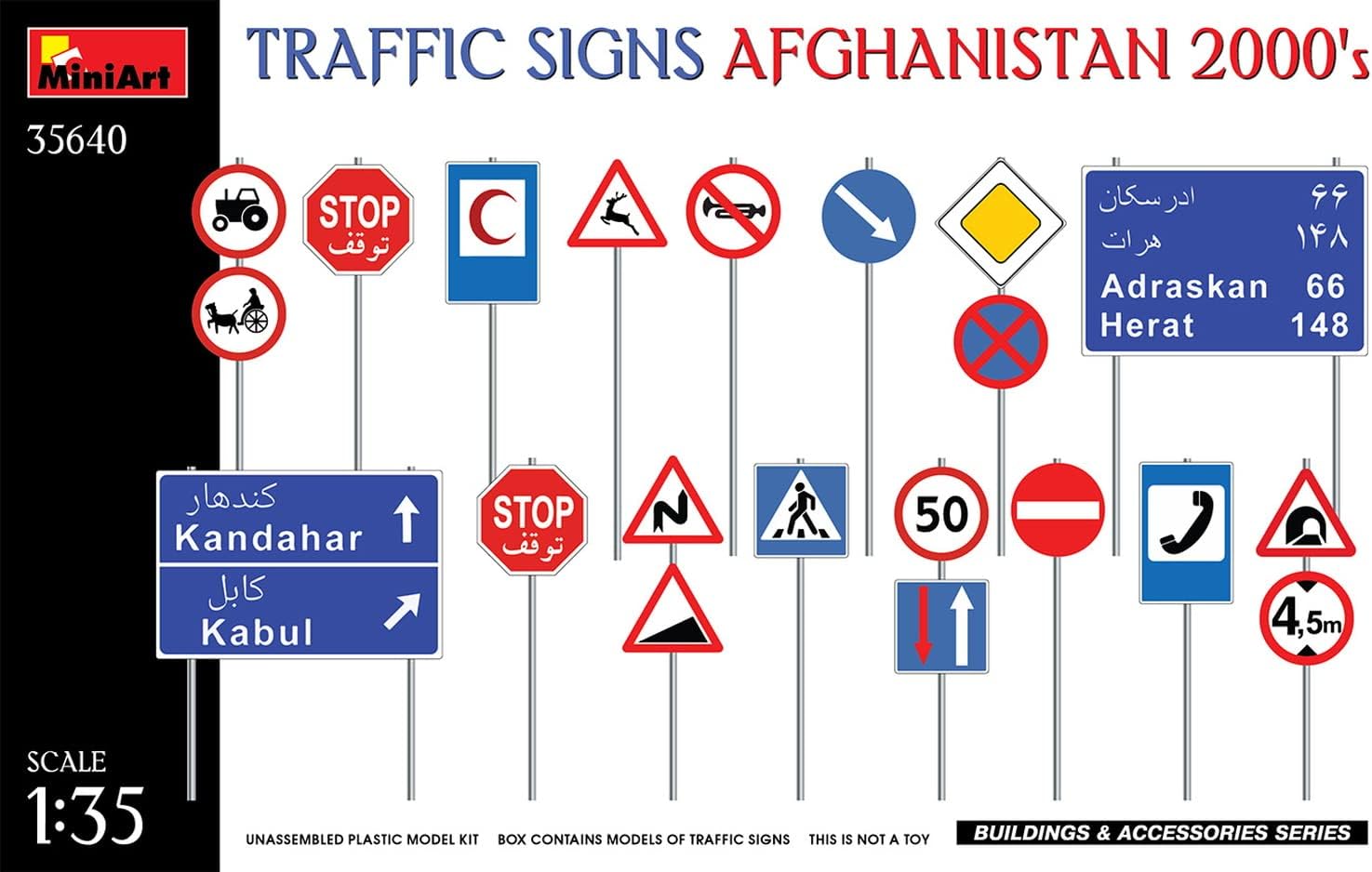 MiniArt 35640-135 Road Signs. Afghanistan 2000s Plastic Model Kit, Average Height of Figures - 50 cm (50 inches).