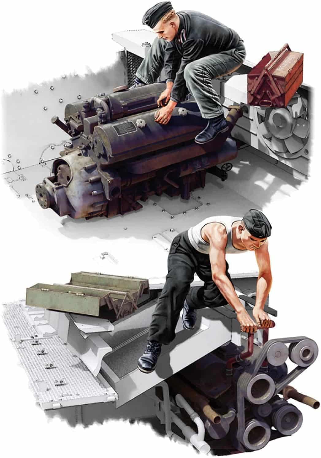 MiniArt 1/35 scale Maybach HL120 Engine for Panzer III/IV Family with Repair Crew - Building Paints and Tools #35331