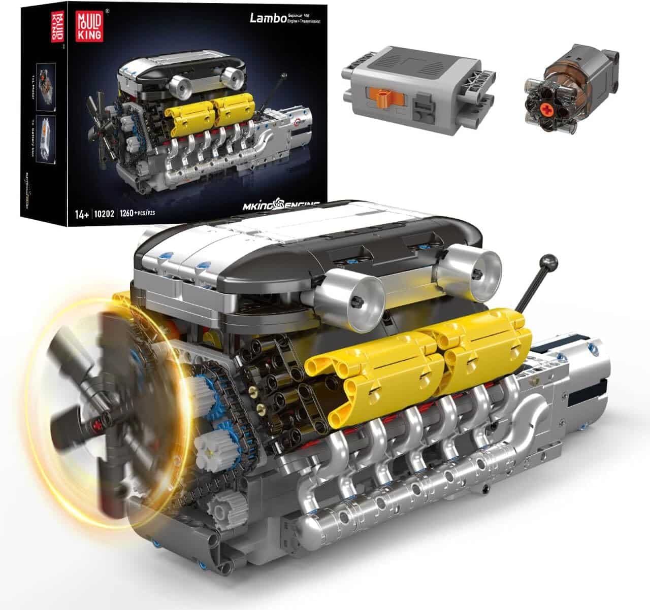 Mould King 10202 V12 Engine Kit that Works - Create Your Own Mini Car Engine Replica - Engineering STEM Build Blocks For Kids/Adults. Home or Office Decor (1260 Pieces).