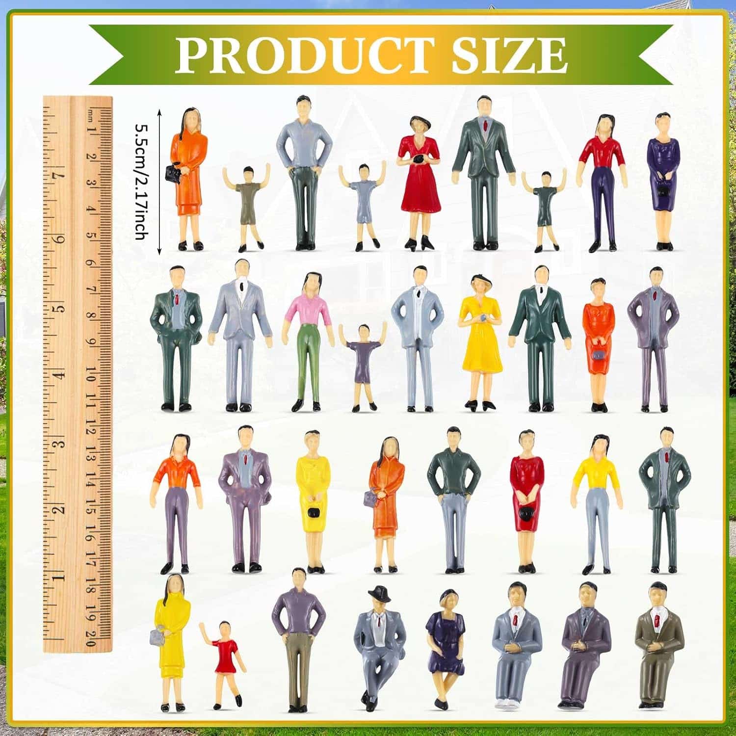 30 Miniature People Figures 1:30 Scale Model Sitting and standing little plastic figurines for miniature scenes