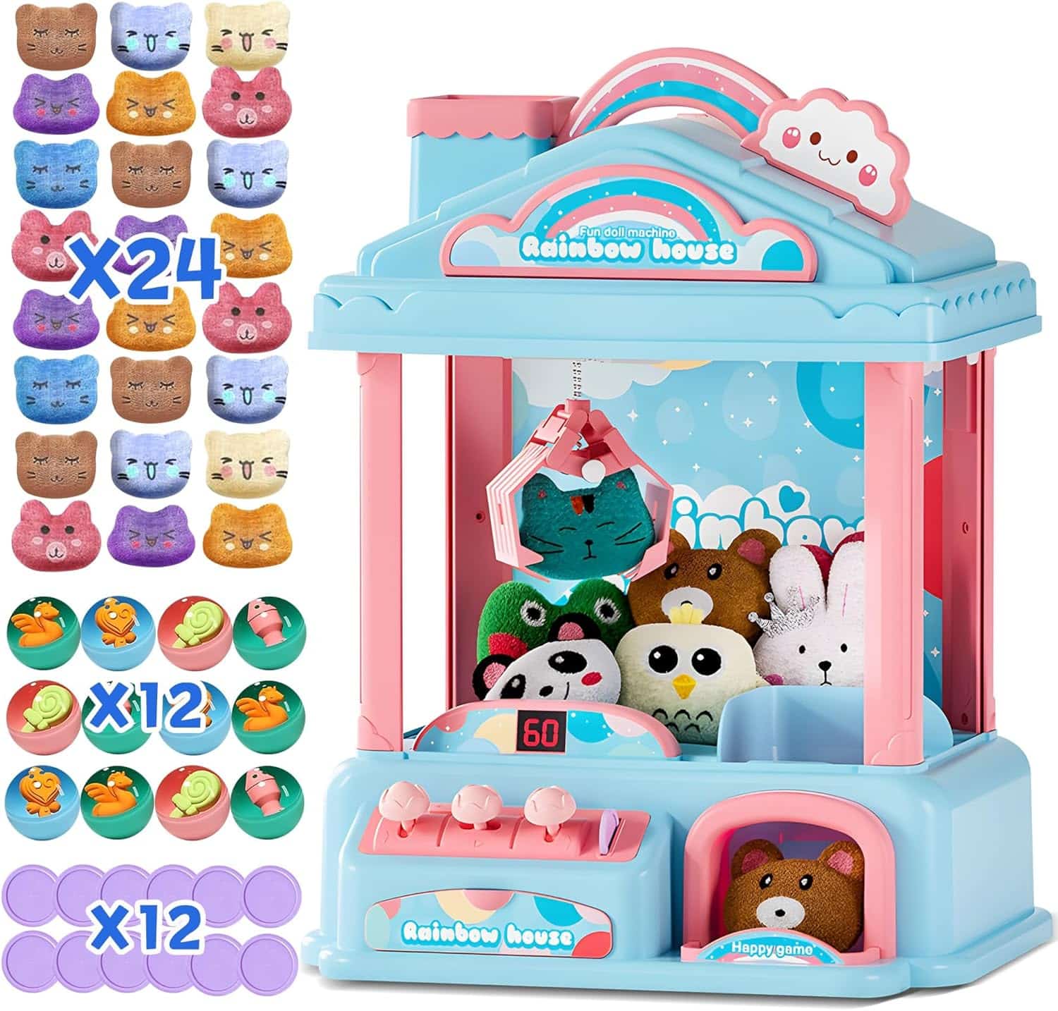 Electric Vending Machine Toy Arcade Game Toy with Mini Prizes, Candy Claw Machine Toys Adjustable Sound and Music, Birthday Gifts for Girls